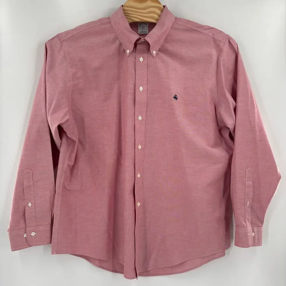Brooks Brothers 346 Mens 2Xl Solid Red Long Sleeve Button Down Slim Fit Shirt